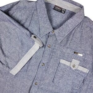 MO7 Most Official Seven Button Up Shirt Mens 4XL Blue Chambray Short Sleeve
